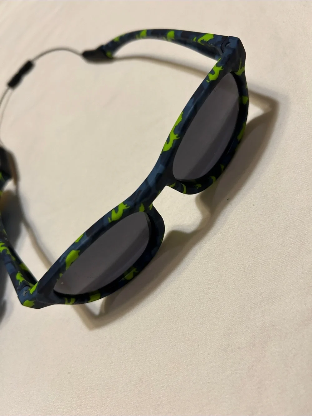 Kids Navy Frame Sunglasses with Lime Pattern and Blue Zip Case